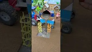 Tiny Cement Mixer Pouring Into 2 Pillars! 😱🚜 #shorts #diy