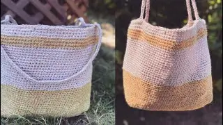 Lightweight crochet handbag/purse made with tape yarn.