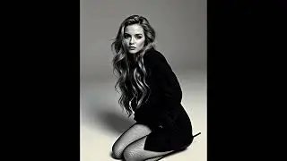 Studio : Noir Monochromatic fashion portrait showcasing structured black blazer and classic fishnet