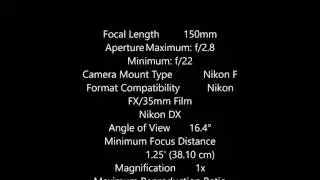Sigma 150mm f2.8 EX DG OS HSM APO Macro Spec