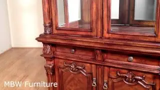 7.5Ft Tall Mahogany China Hutch Lighted Curio Display Showcase Cabinet MBWS832