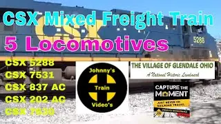 CSX Mixed Freight Train with 5 Locomotives in Glendale, Ohio