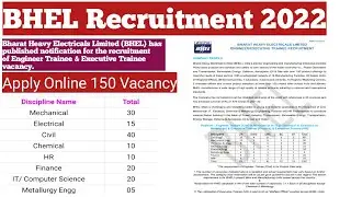 Bharat Heavy Electricals Limited Recruitment for Engineer Trainee & Executive Trainee vacancy 2022