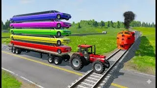 TRANSPORTING PIXAR CARS & FRUITS WITH COLORED & JOHN DEERE vs CLAAS vs TRACTORS - BeamNG.drive #962