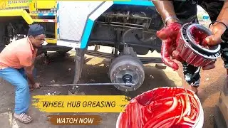 Truck Front Wheel Bearing Greasing | Tata Hub's Adjusting Process #santoshpattimistry
