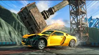 Super Car Join in Challenge with Giant Rotating Hammer! Cars Crashes! 💥 [BeamNG.Drive]