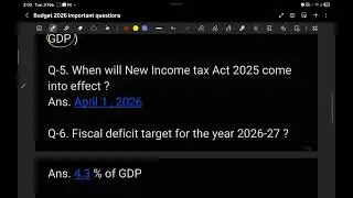 Budget 2026-27 important questions 