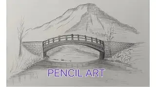 Beautiful Pencil Landscape Drawing ||  Bridge, River & Mountain Scenery Art, @ps7drawing 