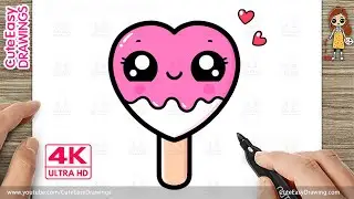 How to Draw a Cute Kawaii Love Heart Ice Cream, Easy Step by Step for Kids and Toddlers