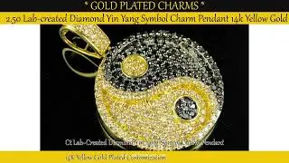 2.50 Lab-created Diamond Yin Yang Symbol Charm Pendant 14k Yellow Gold Plated