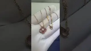 Custom Made Van Cleef Arpels Vintage Alhambra Necklace 18K Rose Gold Pink Mother Of Pearl Stone