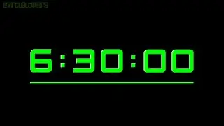 6 Hours and 30 Minutes Countdown Timer - Green Embossed with Alarm, Time Markers and Progress Bar.