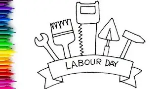 Happy labour day drawing coloring for kids