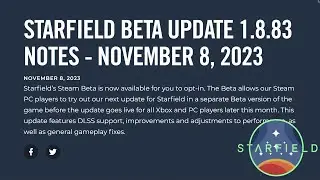 Starfield: Заметки к обновлению 1.8.83 Beta &mdash; 8 ноября 2023 г.