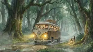 Forest Road Trip in bus with family ghibli style video #ghibli 