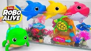 Satisfying Unboxing Robo Alive Junior Fish Tank Aquarium Playset ASMR 🦈🐙 아쿠아리움 장난감 언박싱 🌊