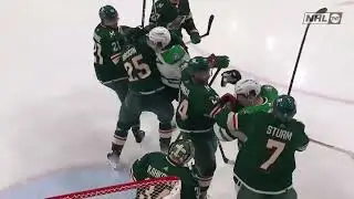 Matt Dumba And Jason Robertson Exchange Punches In Scrum