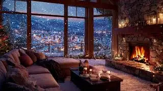Cozy Winter Night Cabin Piano | Fireplace Warmth and Soft Snow Sounds