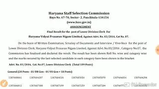 Hssc Announce Final Result For the Post- Lower Division Clerk