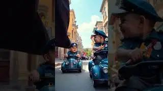Babies driving police cars with candy in their hands 👮🍬