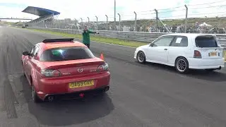 Mazda RX-8 ROTARY Drag Race VS. Glanza Turbo, WRX STI, EVO VIII! + Revs, Flames, Accelerations!