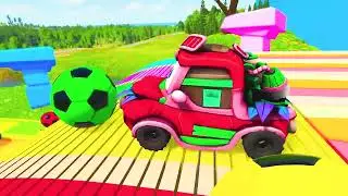 Funny Cars vs Ball with Slide Color - BeamNG Drive