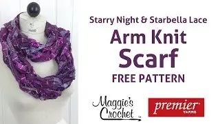 Arm Knit Starbella Lace & Starry Night Ribbon Yarn Scarf - Right Handed
