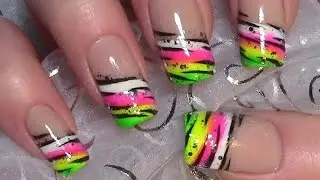 Buntes Neon Streifen Muster Nageldesign / Colorful Nail Art Design Tutorial