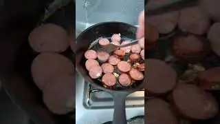 Frying smoked sausage #cook #cooking #cookingoutdoors