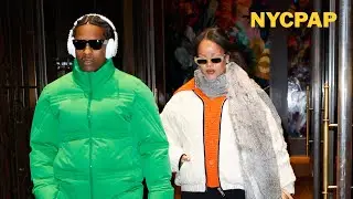 Рианна и A$AP Rocky выходят из отеля Four Seasons и отправляются на прогулку со своими детьми.