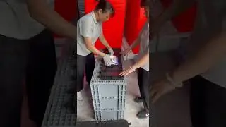 Printing logo on plastic folding crate in Chinese factory