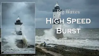 High Speed Burst, capturing big wavs - Penmon Lighthouse