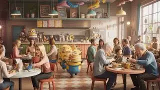 minion workers at cafe