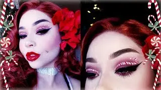 Festive Candy Cane Eyeliner with Chrome Red Lips Makeup Tutorial | Sydney Nicole