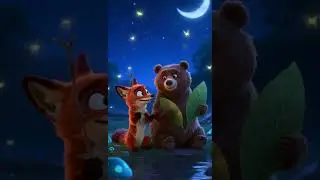 Buddies Under the Moon... 🦊🐻#shorts #animation #cute #fox #bear #friendship