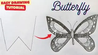 Butterfly Drawing With Letter 'W' Easy Drawing Tutorial Step by Step for Beginners 