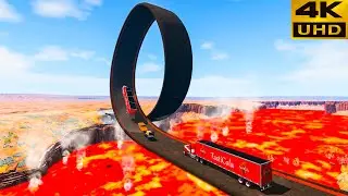 Cars vs Impossible Loop Bridge and Lava River #14 &mdash; BeamNG.Drive &mdash; Rescind Gaming