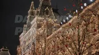 GUM Department Store glowing with christmas lights and decorations during christmas holidays in