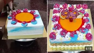 Square Cream Cake with Rose l Nozzle Design Design Cake| Best Colour Combination,,,,,,
