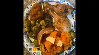 A one pan chicken dinner with apple sauce