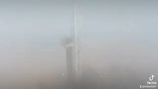 DJI mini 3 drone thru fog clouds at the rig