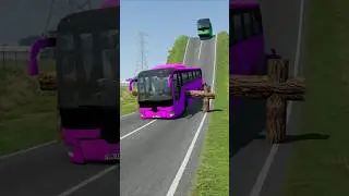 Colourful City Buses vs Logs Trap - BeamNG.drive #shorts #beamngdrive #bus