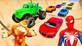 Spider-Man vs Donkey Kong: Mega Ramp Monster Truck Challenge! (GTA 5 Mods)