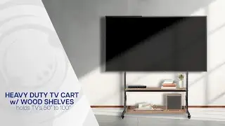 STAND-TV100D Black Heavy Duty TV Cart with Dark Wood Shelves by VIVO