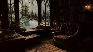 Cozy Gothic Library Ambience in Winter | Piano & Fireplace Sounds for Reading