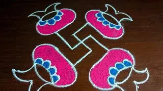 easy janmaashtami pot kolam ll Krishna jayanthi Swastik kolam with dots ll rosee rangoli
