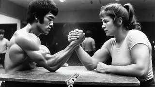 Bruce Lee Luchó en Pulso con Campeona Mundial Femenina y Rompió la Mesa 1971 — Mujer de 260 Libras,
