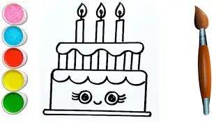 Beautiful Cake for nursery class | Cake for kids | Coloring & Painting | Toddlers | Kids drawing |