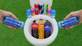 Big Pepsi, Fanta, Coca Cola VS Popular Sodas !!! Sprite, Fuse Tea, Red Bull and Mentos in the toilet