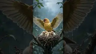 A Heartwarming Scene: Brave Mother Bird Protects Her Chicks from the Rain 🌧️🐦❤️ #birdwatchingbliss